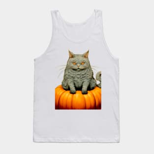 Japanese Cat on a Halloween Pumpkin During the Halloween Season on a light (knocked out) background Tank Top